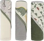 Cudlie Buttons & Stitches Baby Boy 3 Pack Rolled/Carded Hooded Towels in Dino Roar Print