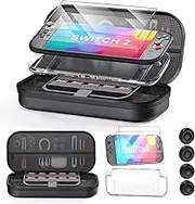 10 in 1 Switch 2 Accessories Set for Nintendo Switch 2 (2025), Portable Hard Shell Carrying Case with 2 Screen Protector, Protective Case, 2 Case for Joy-Con and 4 Thumb Grip Caps, Accessories Bundle