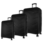 3pc Pierre Cardin 360° Spinner Contemporary Design Hard Shell Luggage Set-Black