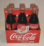 2017 COCA COLA 8 OUNCE GLASS COKE BOTTLE 6 PACK HOLIDAY CHRISTMAS CARRIER