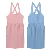 2Pack Cross Back Cotton Chef Aprons with 2 Pockets Pinafore Dress Blue/Pink