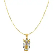 14k Yellow And White Gold High Polished Satin Owl Pendant Necklace, 18"