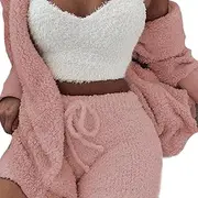 3 Piece Lounge Sets for Women,3 Piece Womens Fall Track Suits | Winter Autumn Knitted Long-Sleeved Blazer Coat Tank Short Pants Outfit for Women Helves