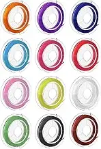 12 Rolls of Elastic Rope for Bracelet 0.7mm Flat Elastic Bracelet String Cord, 12 Color High Stretch Beading Elastic String for Bracelets Necklace Jewelry Making, Stretchy Thread Cord for Clay Beads