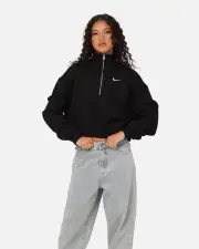 [Nike] Nike Women's Sportswear Style Phoenix Fleece Cropped Half Zip Sweatshirt Black/sail - Size XL XL Black/Sail