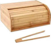 Bread Box with Bread Clip, Bamboo Bread Bin for Kitchen Countertop, Extra Large Capacity Bread Keeper, Farmhouse Food Storage Roll Top, For Bread, Muffins