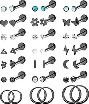 [Diamday] Tiny Studs Earrings for Women Surgical Steel Flat Back Earrings Cartilage Studs Hypoallergenic Tragus Helix Daith Earrings Piercing