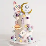 35Pcs Space Cake Topper Outer Space Astronaut Figurine Cake Decorations Planet Rocket Stars Pearl Balls DIY Cake Cupcake Toppers for Boys Girls Kids Space Themed Birthday Baby Shower Party Supplies