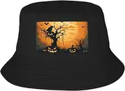 [QMNEHJ] Sun Hats for Men Women Bucket Hat UPF 50+ Breathable Fisherman Cap Orange Halloween Party Beach Hat, Black, One Size