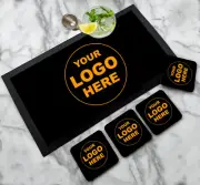 Personalised Logo bar Mat Coasters - Custom printed home bar runner set