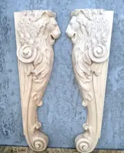 Wooden plaques Lion shelf Carved pair Fireplace surround Cabinet Corbel 18"