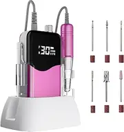 CIVPOWER Nail Drill Professional: 35000RPM Electric Nail File - Portable Rechargeable LED Display Nail Tool Kit- Manicure Pedicure Salon Home DIY Pink