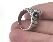Ring Owl Adjustable Antique Silver Plated Brass 19mm 9US inner size Animals 2923