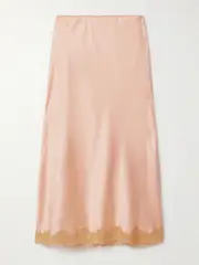 [The Row] The Row - Irene Lace-trimmed Silk-charmeuse Skirt - Blush - US14 US 14 Pink