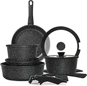 Pots and Pans Set Non Stick, 15pcs Kitchen Cookware Sets, Dishwasher/Oven/Fridge Safe, Space Saving Pots Set, Nonstick Set with Versatile Detachable Handle, Induction RV Set, Cream (Black)