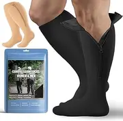2 Pair Plus Size Closed Toe Compression Socks with Zipper, Compression Stockings for Overweight Women Men 15 -20 mmHg, C-Black Nude, Large-X-Large