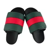 New Gucci Women's Padded Web Slide Sandals Green & Red Nylon Sz 39