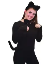 Plush Black Cat Set - Ears & Tail - Instant Costume Accessory - One Size