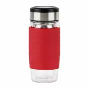 Emsa Tea Mug, tea glass with strainer, double-walled glass, silicone, red, 40...