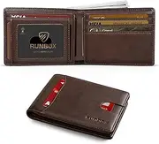 [RUNBOX] Leather Bifold Wallets for Men with RFID Blocking Large Capacity ID's Window Front Pocket Mens Wallet