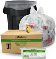 36L White Bin Liners - 10um - 1,000 Bags (Office / Kitchen Tidy Liners)