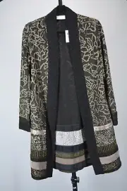 NWT CHICO'S TEXAS TAUPE PATCHWORK JACQUARD DUSTER JACKET - BLACK/TAUPE