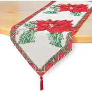 Christmas Poinsettias Woven Table Runner,r Holiday Party Table Decoration 5.8 ft