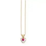 14K Yellow Gold 3mm Ruby Birthstone Heart Necklace 15" Madi K Child's Jewelry