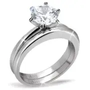 Womens Ring Stainless Steel Round Solitaire Wedding Engagement Promise Band 2 Ri