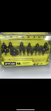 Ryobi Router Bit Set 15 Pcs, 1/4" Shank/Carbide Edge Woodworking