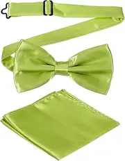 [uxcell] Bow Tie for Men, Adjustable Bow Ties with Pocket Square Solid Color Triple Fold Pre-tied Bow Ties Sets for Wedding, Parties, Dinner, and Business (Olive Green)
