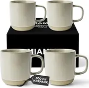 MIAMIO – Coffee Mugs Set of 4 / Ceramic Cups for Coffee (500 ml), Cappuccino, Latte Macchiato, Tea, Espresso/Dishwasher and Microwave Safe – Sierra Collection (Light, Mugs (4X))