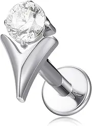 [FRAGRANS] 1Piece ASTM F136 TitaniumRound CZ Silvery Nose Rings Cartilage Earring Stud Helix Nose and Lip Rings for Women and Men Piercings Tragus Ear Stud Body Jewelry, 16Gx6/8mm, Titanium, cubic