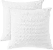 100% Egyptian Cotton 600 TC Waffle Weave Throw Pillow Covers 2 Pack, Ultra Soft Breathable Euro Pillow Shams Covers, Decorative Cushion Covers for Bed Couch Sofa Car, No Insert, White, 26" x 26"
