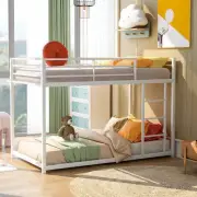 Twin Over Twin Metal Bunk Bed Frame w/Ladder & Safety Rail for Kids Adult White