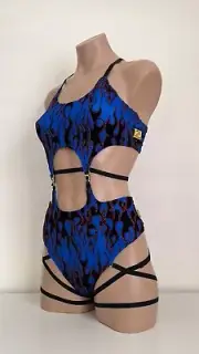 Schminke Fire flames Baby Evils thong mesh dance set Pole wear high leg