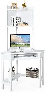 Giantex Corner Desk w/Hutch, Compact Home Office Desk, Corner Study and Writing Computer Table w/Keyboard Tray & Bottom Shelves, Space-Saving Laptop PC Table for Home, Office