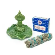 Ceramic Zen Frog Yoga Poses Incense Holder Jewelry Incense Dhoop Cones Gift Set