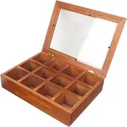 OFFSCH Box Solid Wood Retro Aged Transparent Glass Lid 12-compartment Storage Box Jewelry Stationery Jewelry Box House Decorations for Home Clamshell Jewelry Rack With Cover Wooden