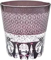J-Kitchens Retro Kiriko Whiskey Glass Cup Φ3.3 x H3.5 inches (85 x 90 mm), 9.2 fl oz (260 cc), Sashiko Purple Current Model