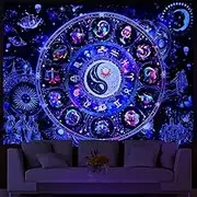 Lahasbja Blacklight Constellation Tapestry UV Reactive Sun and Moon Tapestry Spiritual Zodiac Astrology Tapestry Psychedelic Galaxy Wall Tapestry Mystic Yin Yang Wall Hanging for Bedroom