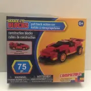 NEW Make It Blocks Pull Back Action Red Car - 75 pieces