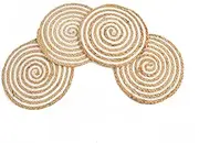 Yarra Textiles Jute/Cotton Placemats, Set of 4, Round 100% Natural Jute & Cotton | Wicker Placemats | 25 cm | Boho Outdoor Placemats | Yarra Textiles Jute Coaster Life