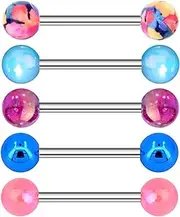 [CM Crareesi Mania] Acrylic Tongue Bars 5PCS Tongue Barbells Soft Acrylic 14G Tongue Rings for Girls and Women Tongue Piercing Jewellery