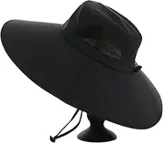 [CLSQLXYJZC] Outdoors Large Brimmed Fishing Hats, Men Wide Brim Lightweight Breathable Adjustable Summer Mesh Sun Protection Hat, for Fishing Foldable Safari Boonie Hat(Black)
