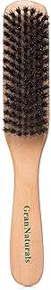 GranNaturals Boar Bristle Slick Back Hair Brush - Soft/Medium Smoothing Hairbrush to Style, Polish, & Lay Hair Down Flat to Create a Sleek Frizz Free Hairstyle for Women and Men - Wooden Handle