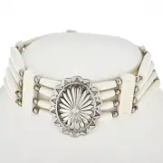 WHITE Pipe Bone Silver Concho Choker Necklace, Apache Style Navajo Lula Begay