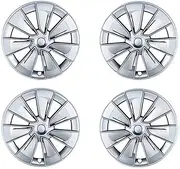 4PCS Hub Caps Compatible for Tesla Model Y 19 Inch Wheel Cap Replacement Automobile Hubcap Full Rim Cover Accessories 2018-2025(LR-Sliver)
