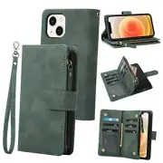 Wallet Case Compatible with iPhone 13 (6.1 inch), Premium PU Black Green