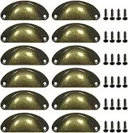 NILLOS Vintage Metal Cupboard Handles, 12 PCS Antique Bronze Half Moon Drawer Pulls for Kitchen, Cabinets, Wardrobe (Verdigris)